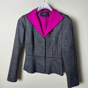 Lafayette 148 New York Petite 0 Jacket Blazer Black White Fuschia EUC Lapel